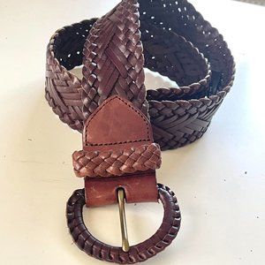 Vintage black braided leather belt